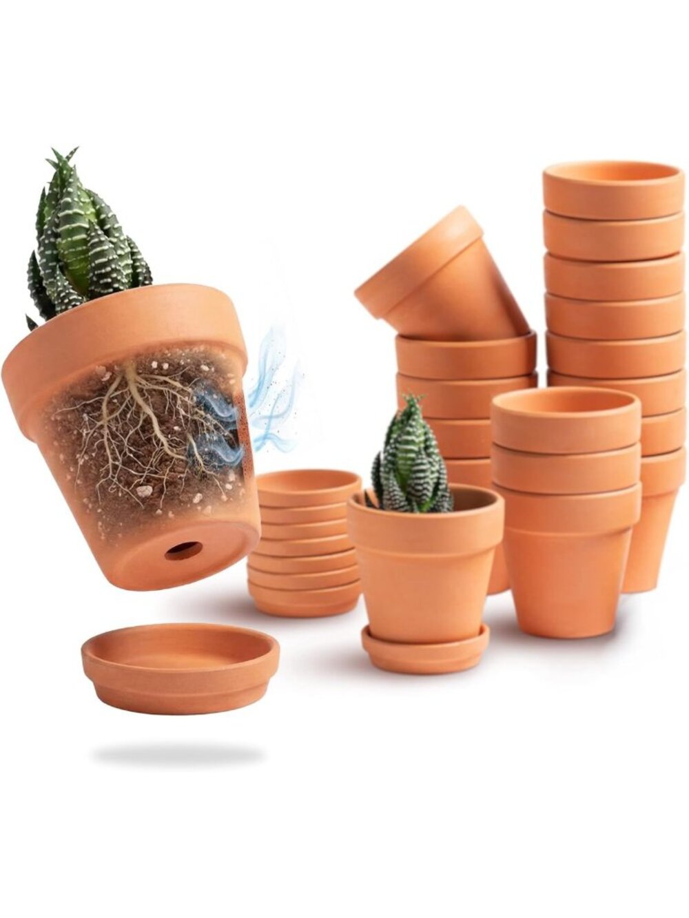 3" Terracotta Starter Pots with Saucers - Clay Planters for Seedlings